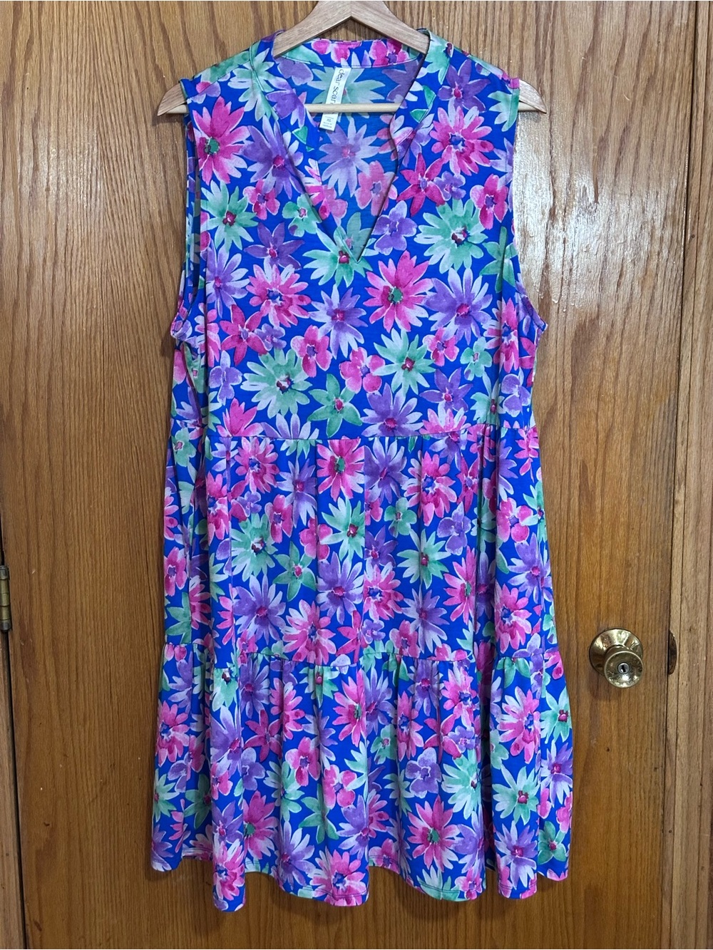 Dear Scarlett Floral Sleeveless Blue & Pink Tiered Casual Dress sz xl